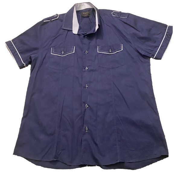 Envy Couture Men’s Slim Fit Size 3XL Navy  Short Sleeve Button Down Cotton - Picture 1 of 11